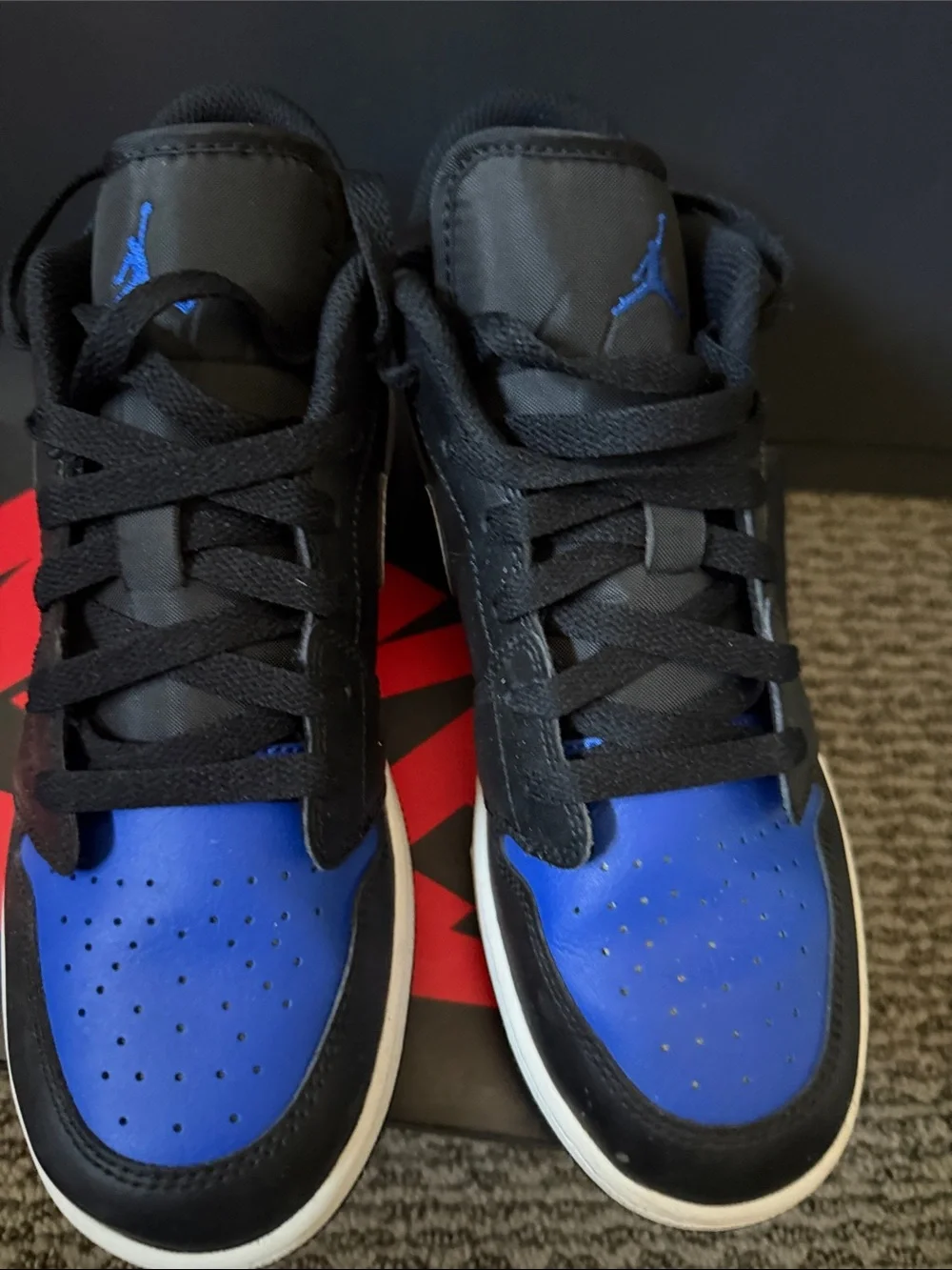 Like New, Nike Boys Jordan 1 Black, Blue & White Low-Top Sneakers
